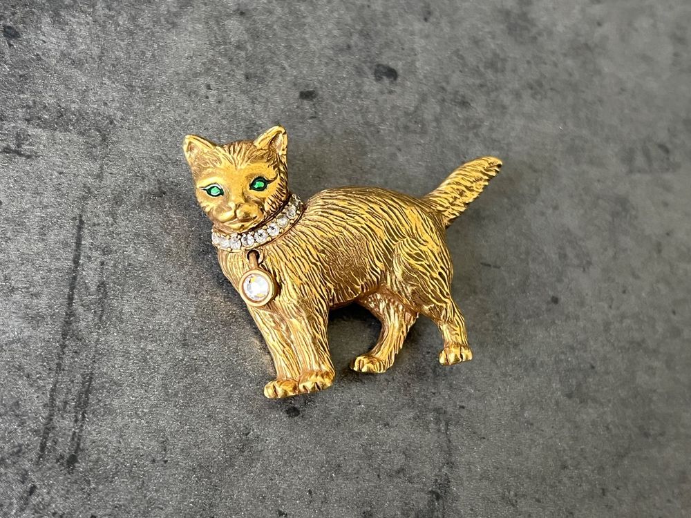 Broche Ancienne Art Déco Chien - Plaqué Or 18k (750) - Créateur