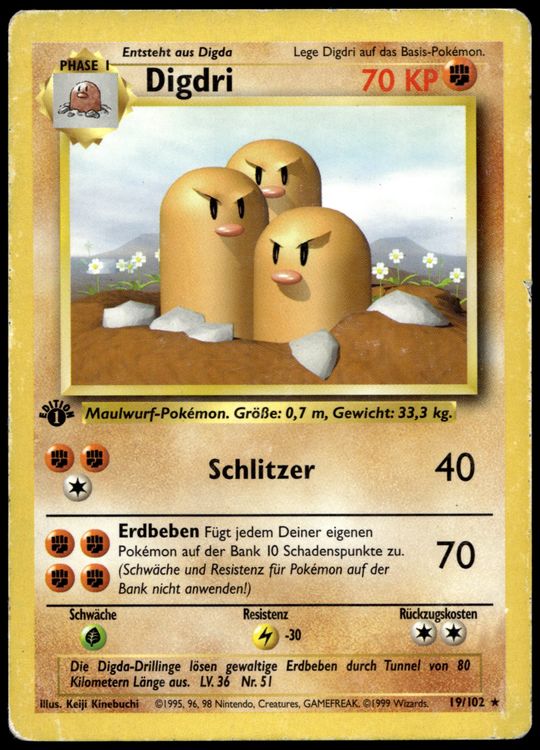 Digdri 19/102 Rare Pokémon Base Set 1.Edition ab 1.- (Neu (gemäss ...
