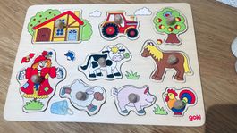 Goki Holzpuzzle Bauernhoftiere, Holz, Top Zustand!