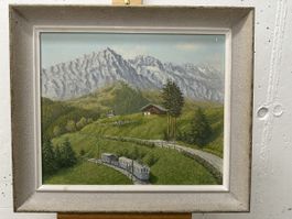 Gemälde Alpenbahn Monthey-Champérys  Berglandschaft 🇨🇭🏔️