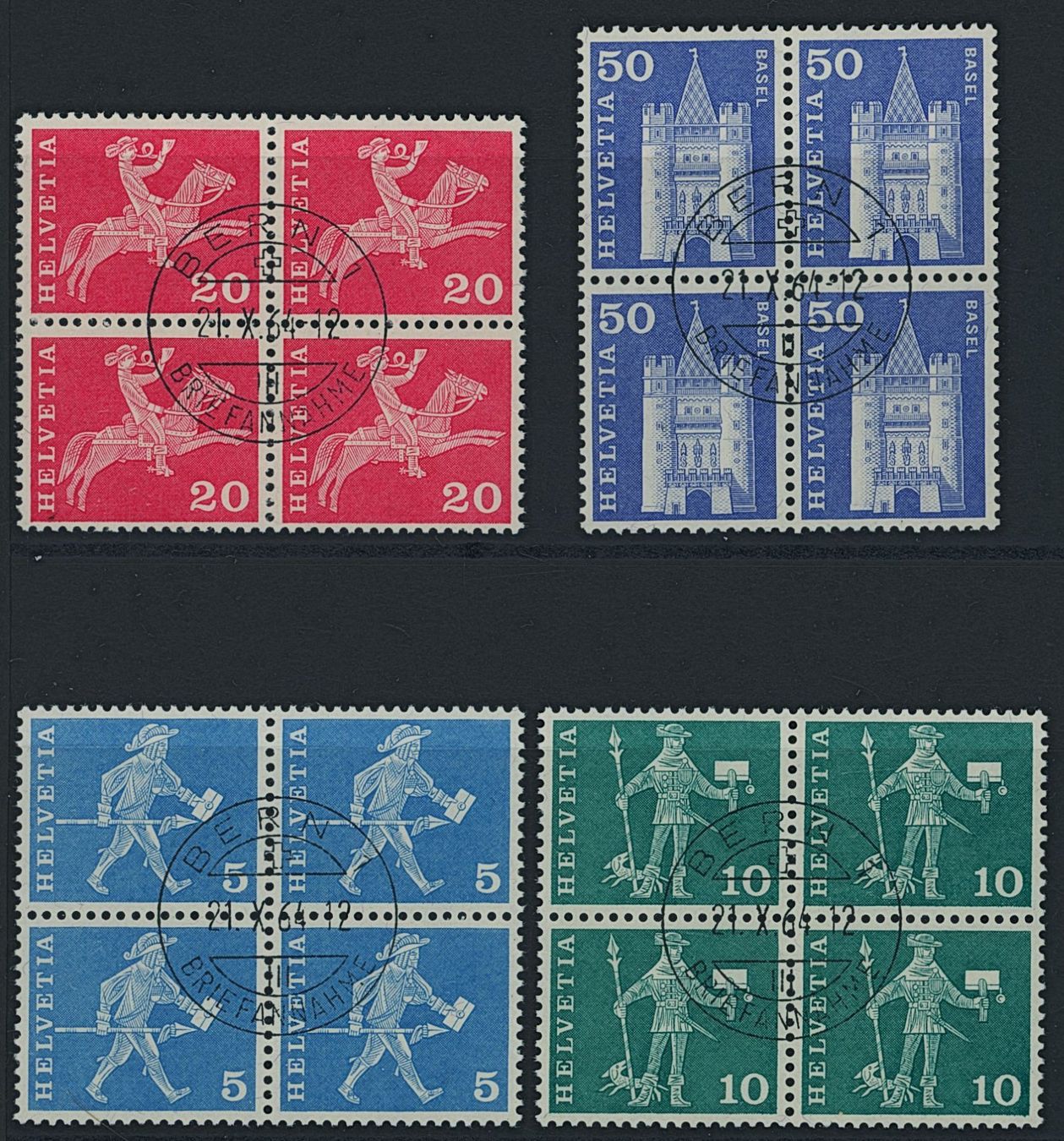 Tutti i francobolli: 1964 - Rollenmarken - Viererblock - Ersttag Stempel ET – Usato da Schindellegi venduto da leecollect