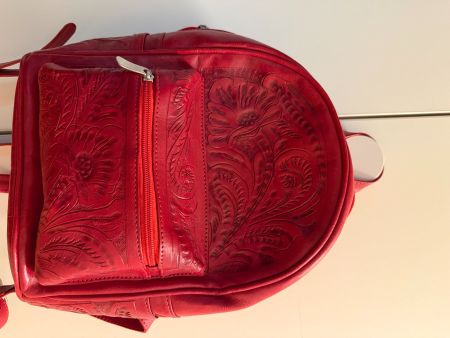 Rucksack rot Leder Blumenmuster Damen Neu