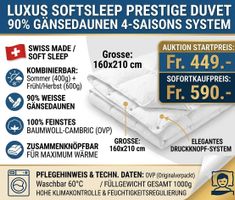 Luxus Gänsedaunen-Duvet „Prestige“ 4-Saisons  160x210 Swiss