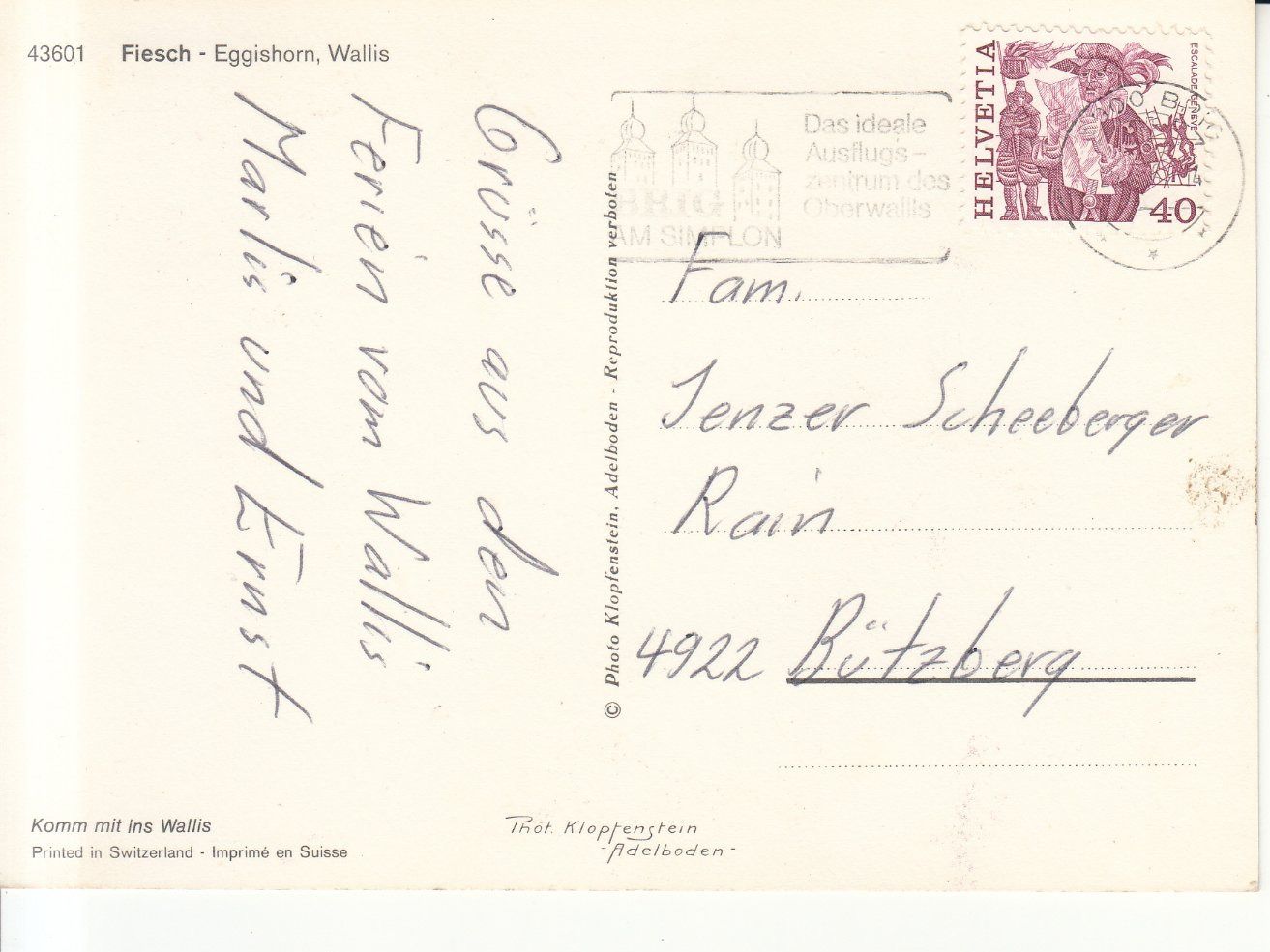 Cartoline postali: Fiesch 1980 – Usato da Bürglen TG venduto da StampGraf 1
