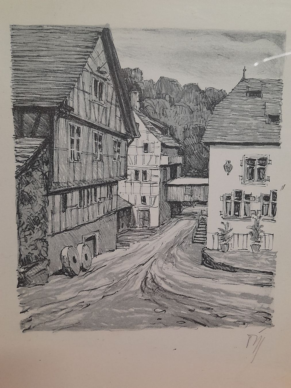 Grafiken & Lithographien: Gerahmte Lithographie, signiert, 1945, CH-Dörfchen – Gebraucht aus Winterthur von Ufff512 1