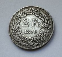1879 2 Franken ss Silber
