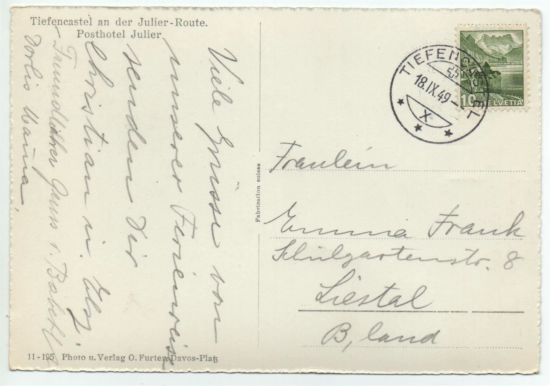 Cartoline postali: TIEFENCASTEL Posthotel Julier – Usato da Jona venduto da philajona 1