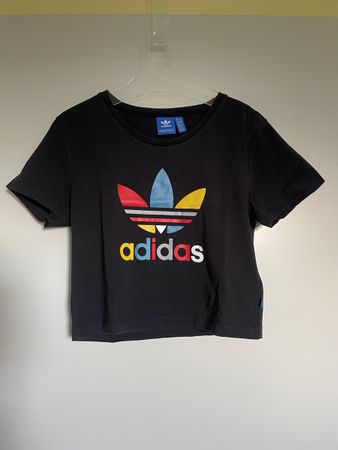 Adidas T-shirt court noir, logo multicolore, Taille 38