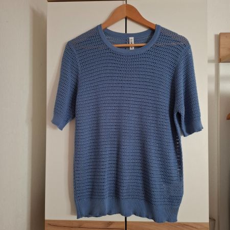 Damen Strick-Kurzarmshirt, blau, Gr. L