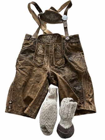 Lederhose Leis mit Trägern und Socken Grösse 48 braun