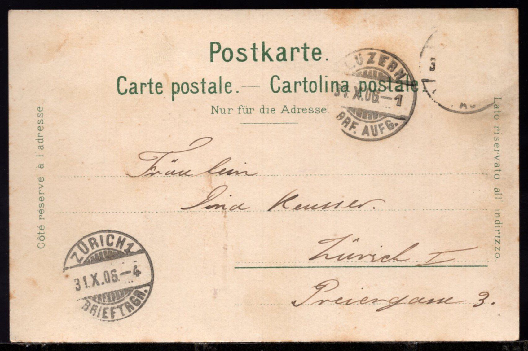 Cartoline postali: Luzern  1906 – Usato da Aarau venduto da kufi44 1