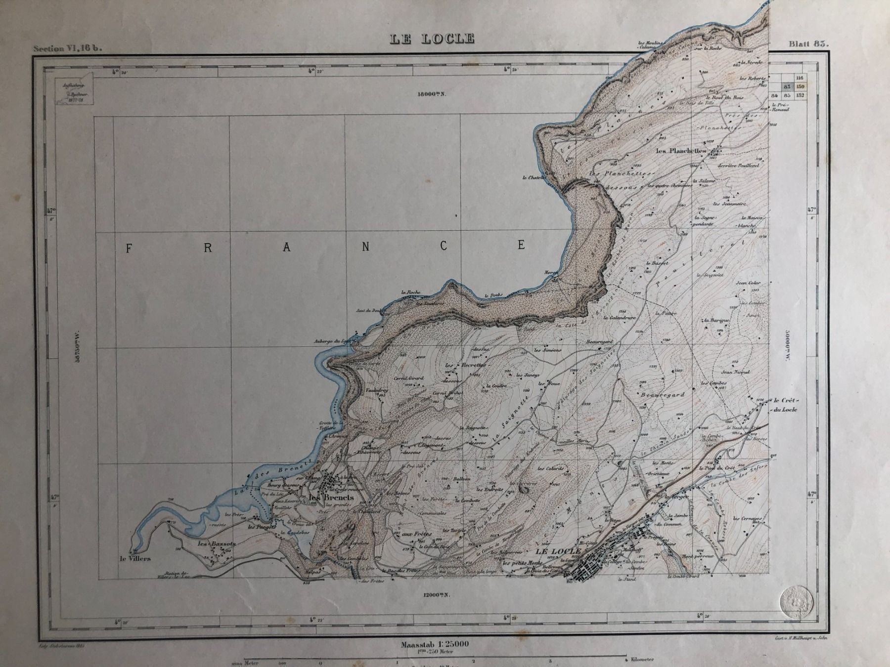Landkarten & Atlanten: Siegfriedatlas Bl. 83: Le Locle 1885 – Gebraucht aus Zürich von allp 1