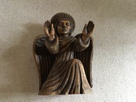 Holzfigur Engel, antik, geschnitzt, Höhe 49 cm