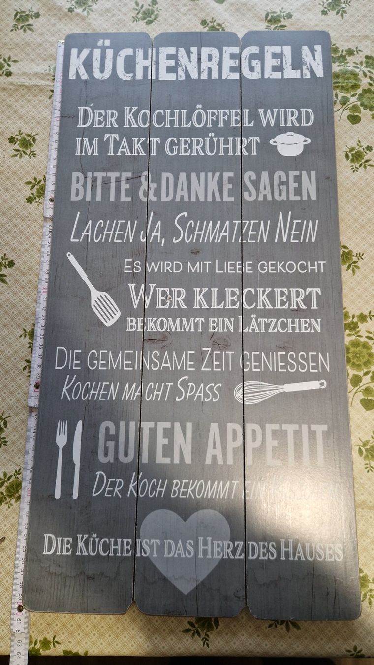 Tutte le decorazioni: Holzschild Küchenregeln 60x30cm – Usato da Roggliswil venduto da Crosser17