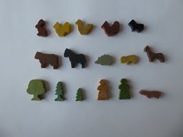 16 kleine Bauernhof Tiere, Figuren, aus Holz, Albisbrunn