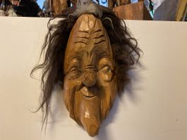 Wunderschöne handgeschnitzte Holzmaske, Krampus, Rarität