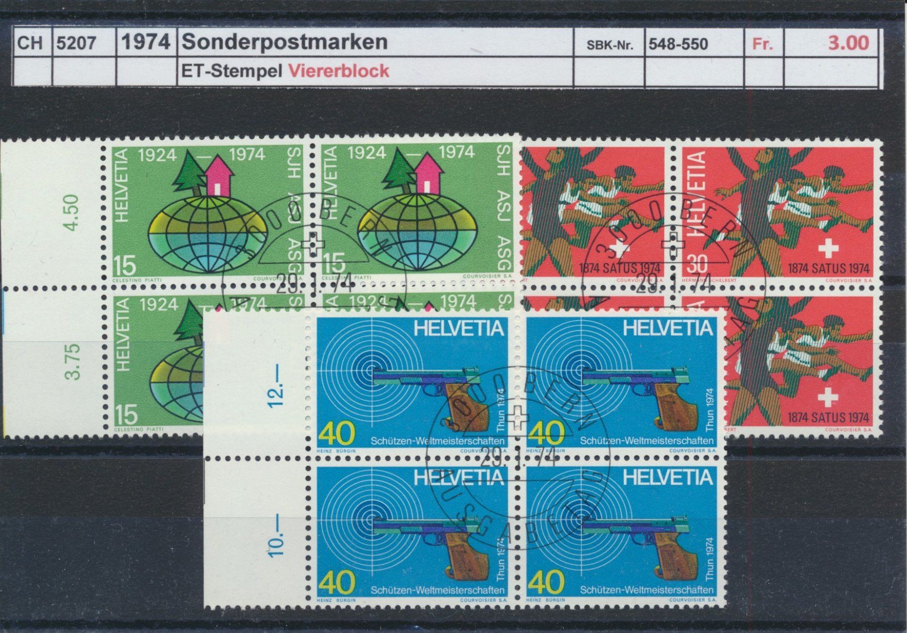 Tutti i francobolli: 1974 "Sonderpostmarken", Viererblock, ET - Stempel – Usato da Winterthur venduto da Zupogeru