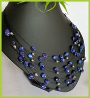 SALE HANDMADE HALSKETTE PERLENKETTE PERLMUTT PERLEN BLAU