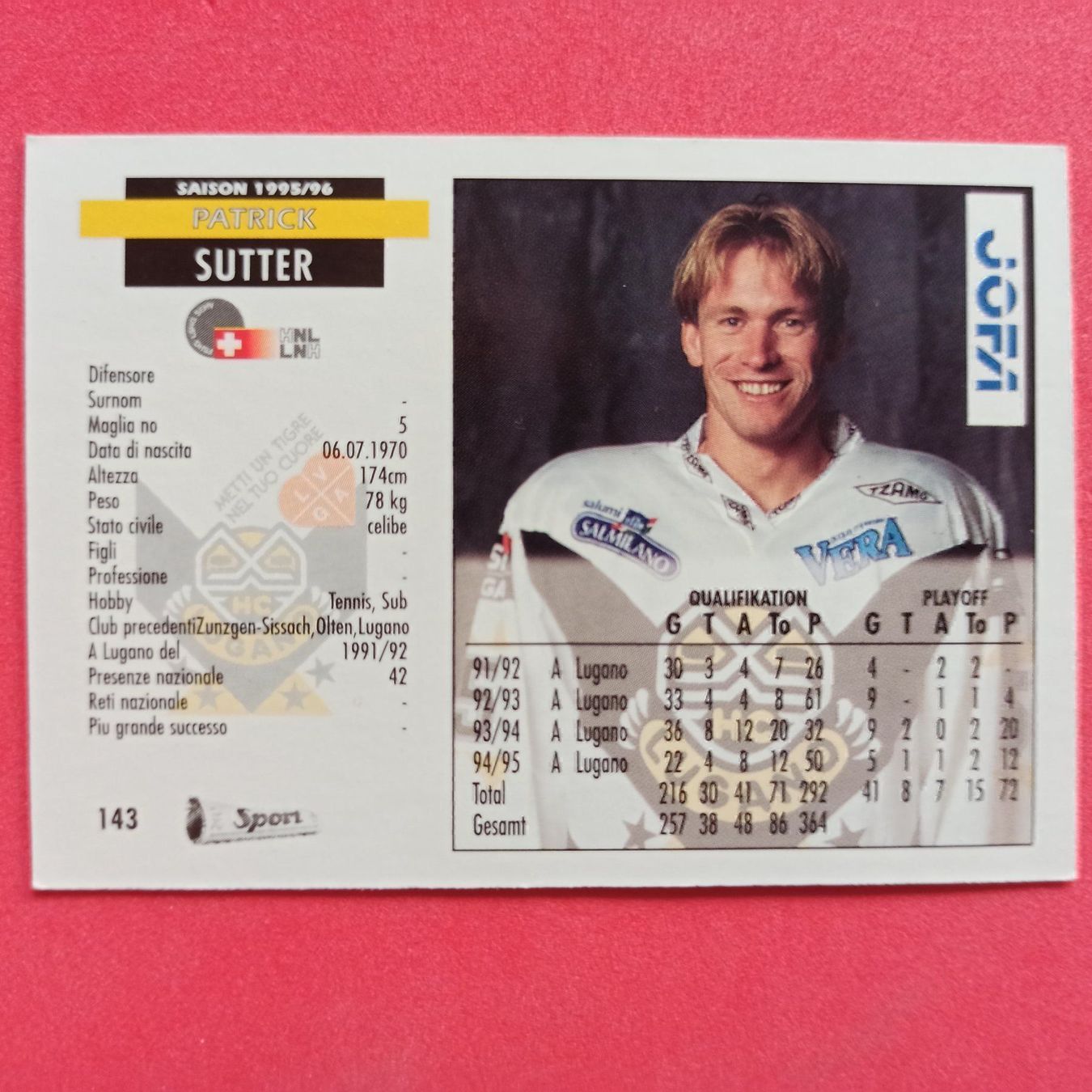 Cartes à collectionner: Patrick Sutter - HC LUGANO CARD- 1995/96 – D'occasion à Dübendorf par kb86_MOVIE 1