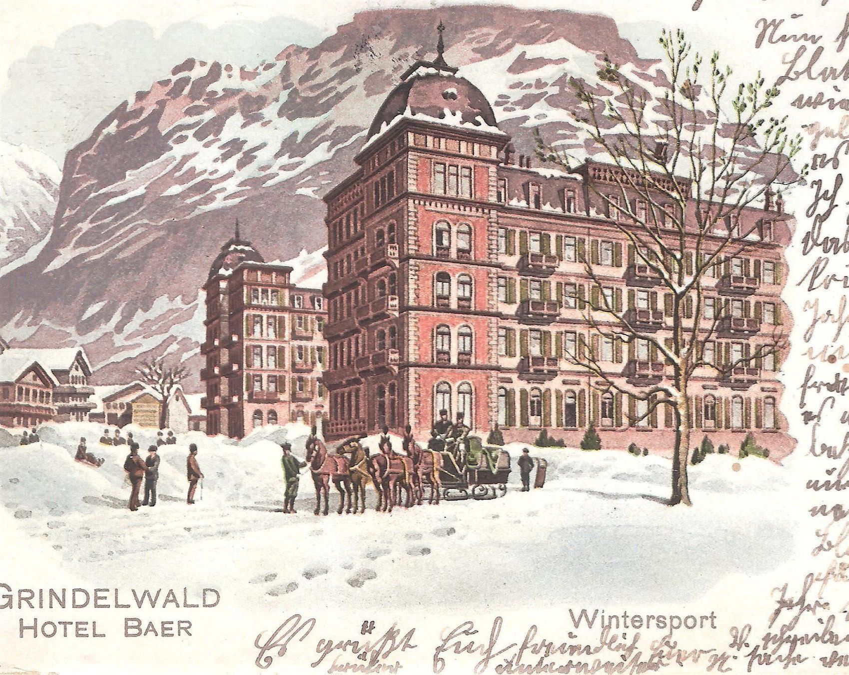 Ansichtskarten: 4.9.1910 Grindelwald Hotel BAER im Winter – Gebraucht aus Zürich von Hagliweg