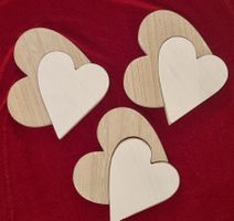 3 Holz Herzen Dekoration z.B. Untersetzer teilbar DIY