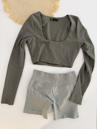 ZARA Set Cropped Top Long Sleeve And Shorts Size S