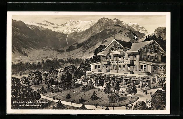 Cartoline postali: Adelboden, Hotel Edelweiss und Schweizer – Usato da Berlin venduto da bartko-reher