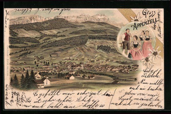 Ansichtskarten: Litho Appenzell, Panoramablick auf Ort u – Gebraucht aus Berlin von bartko-reher
