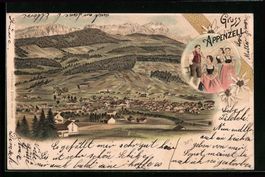 Litho Appenzell, Panoramablick auf Ort u