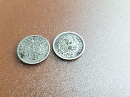 Münzen 50 Cent 1864 und 10 Centesimos 1877  Silber Konvolut