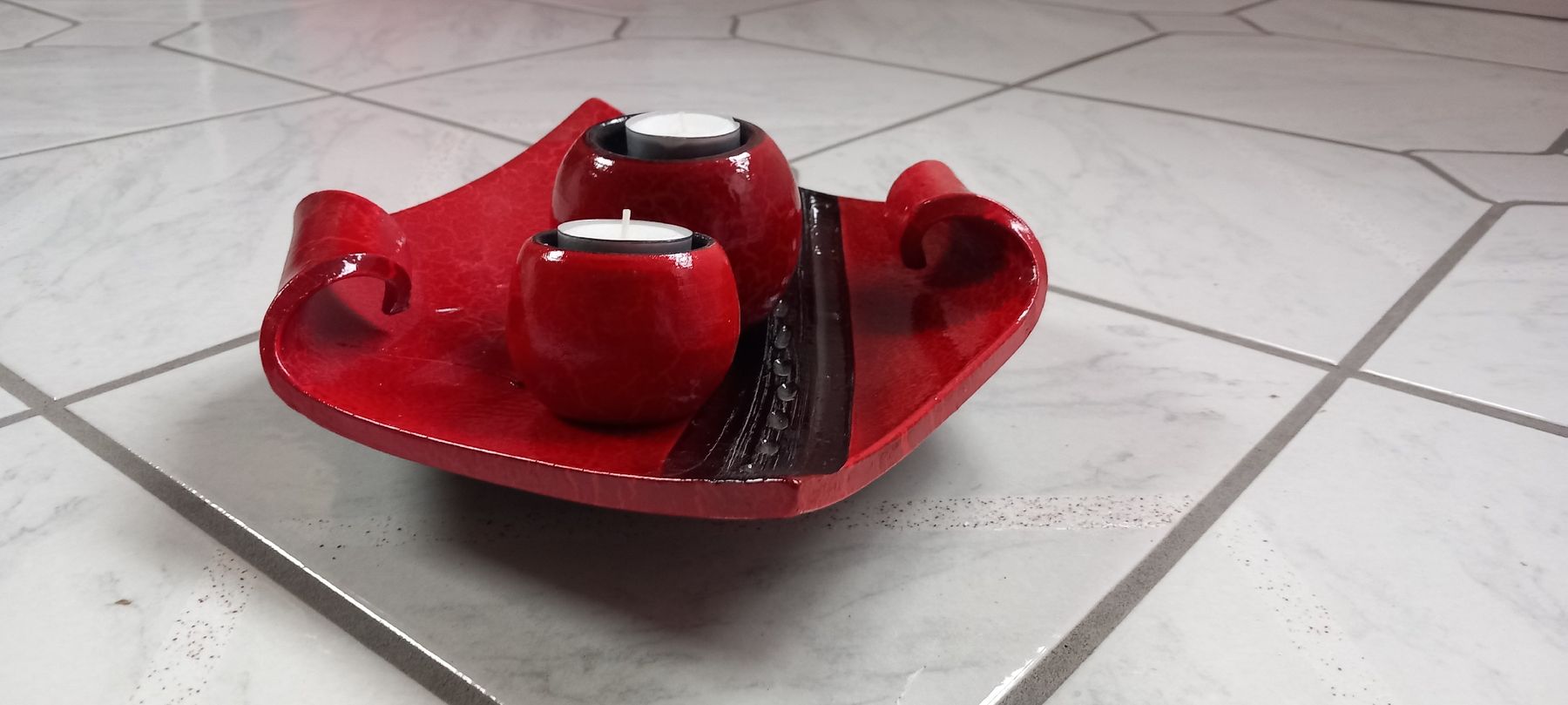Tutte le decorazioni: Rote Deko Schale mit Kerzenständer – Usato da Buttikon SZ venduto da MH1976 1