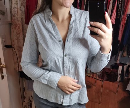 Schicke Damenbluse Gr.L Pure Hygge Slim Fit gepunktet grau