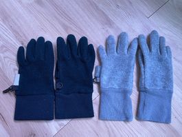 Kinder-Handschuhe Set, zwei Paar Fleece, grau & dunkelblau