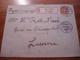 R-Brief 1894, o Davos-Platz, nach Luzern, stehende Helvetia
