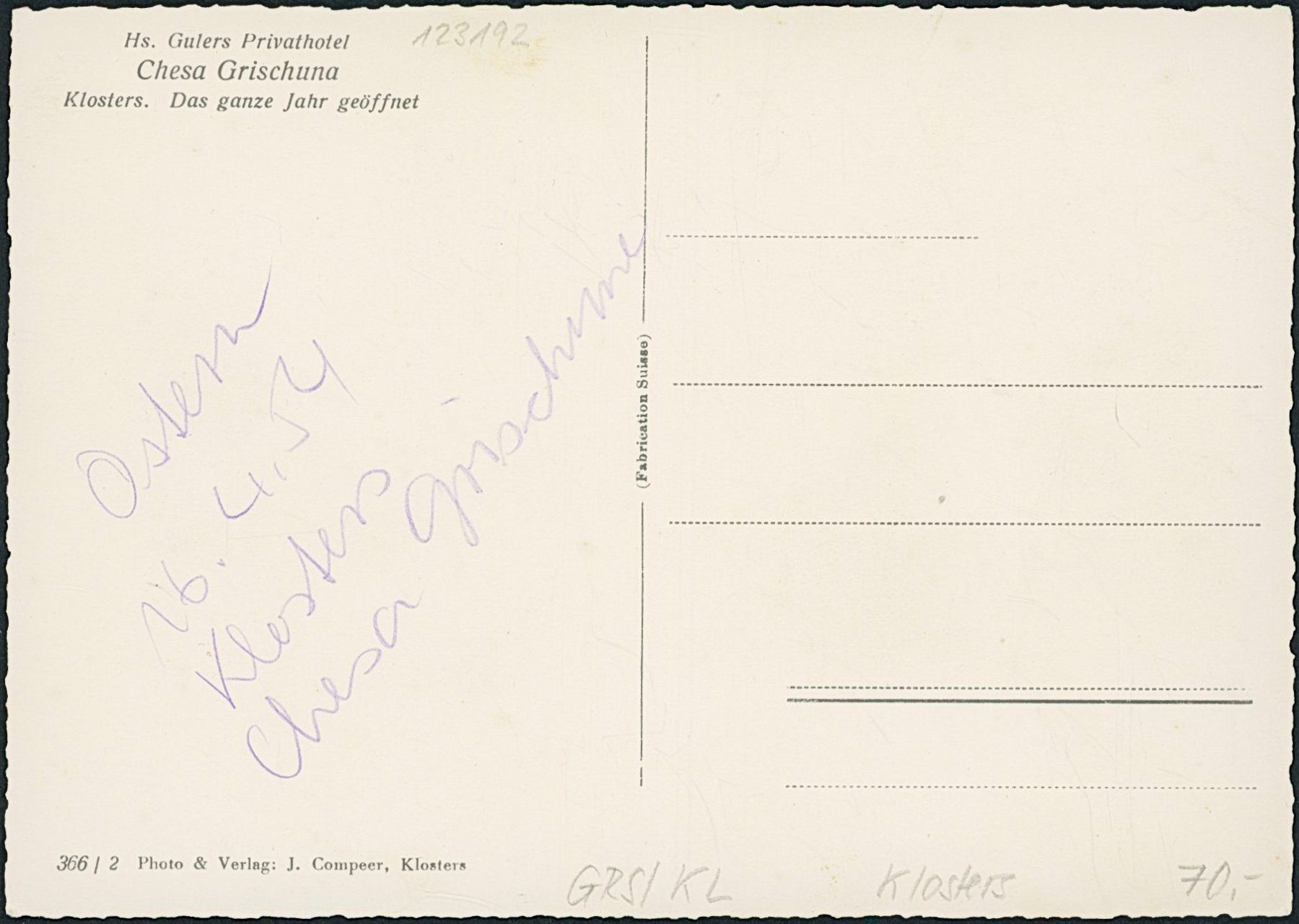 Cartes postales: GRS Klosters – Neuf (Voir description) à Schindellegi par leecollect 1
