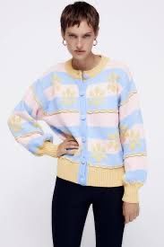 Striped Cardigan with Floral Detail Pastel Colors size S