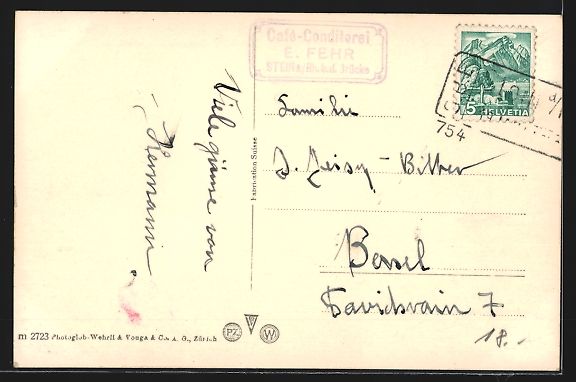 Cartoline postali: Stein a. Rh., Rathausplatz mit Brunnen – Usato da Berlin venduto da bartko-reher 1