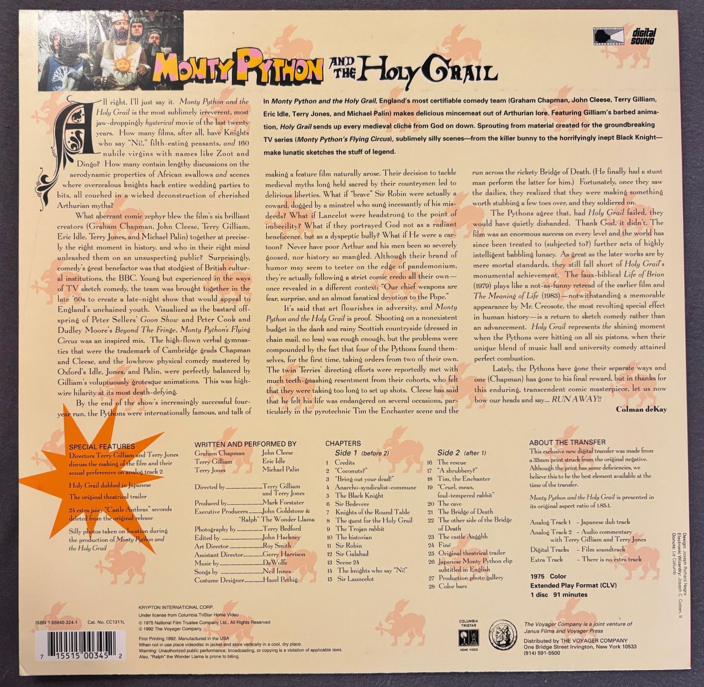 Tutti i DVDs: Laserdisc - Monty Python and The Holy Grail – Usato da Stans venduto da canberra04 1