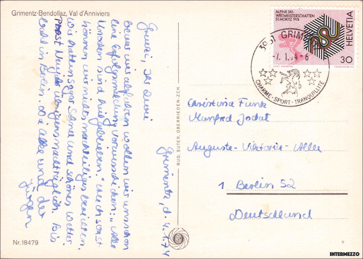 Cartoline postali: Grimentz VS // 1974 Bendolla Sesselbahn // Winter – Usato da Basel venduto da intermezzo12 1