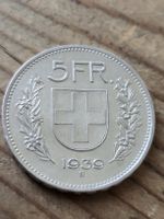 5 Franken 1939 Münze B Silber guter Zustand