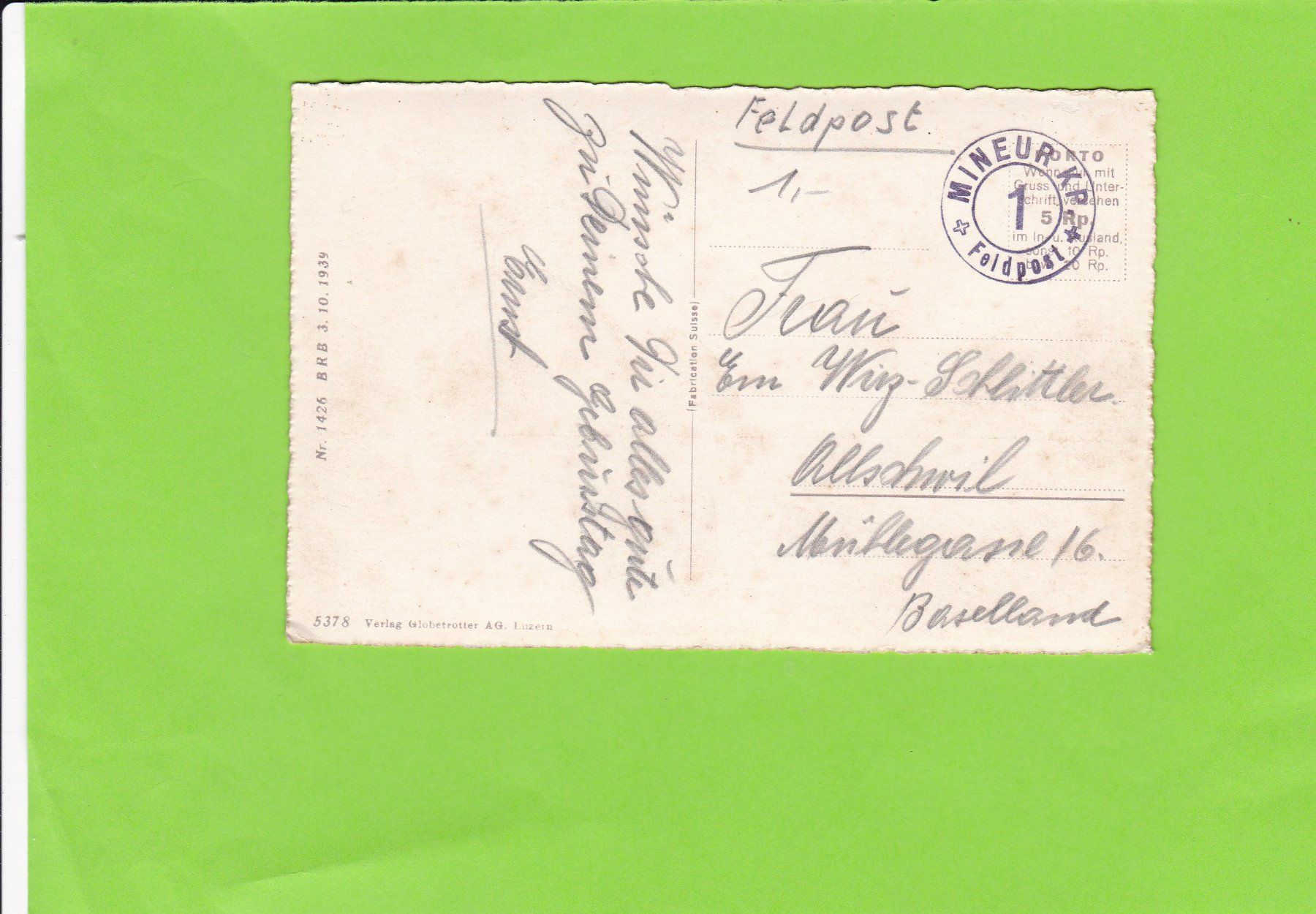 Cartoline postali: Rigi-Kaltbad--Nebelmeer-Feldpost – Usato da St. Peterzell venduto da neckertal 1