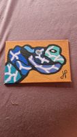 Kleines Bild Schildkröte Acryl auf Leinwand signiert H.P.