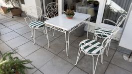 Erlau -  Gartenmöbel Tisch mit 4 Stühlen,  Weiss, 8 Kissen