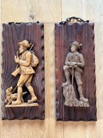 🏔️ 2 Décorations Bois Vintage Chasseur & Alpiniste 1960