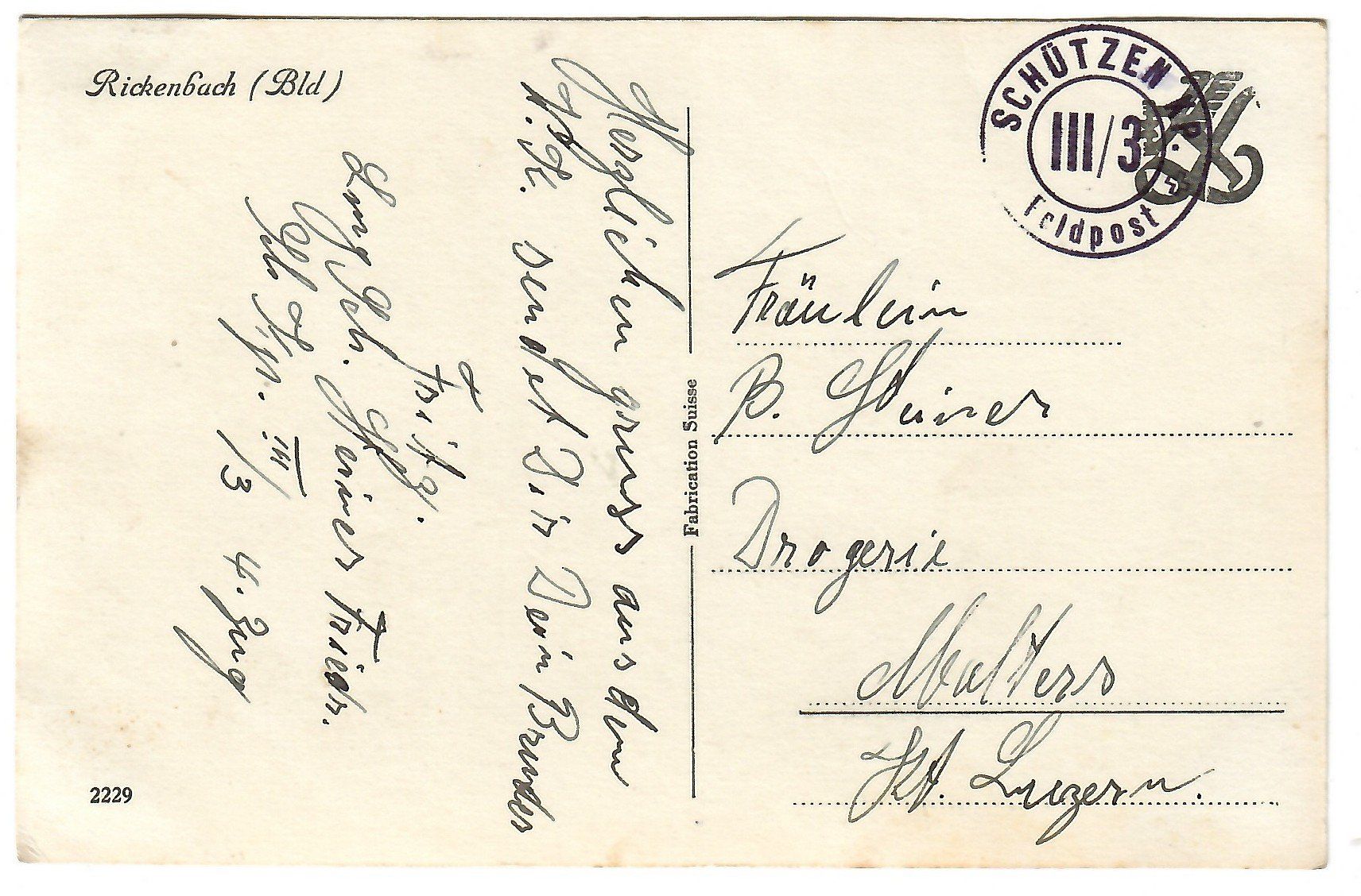 Cartoline postali: Ansichtskarte   Rickenbach  (Bld.) – Usato da Kerns venduto da etma3 1