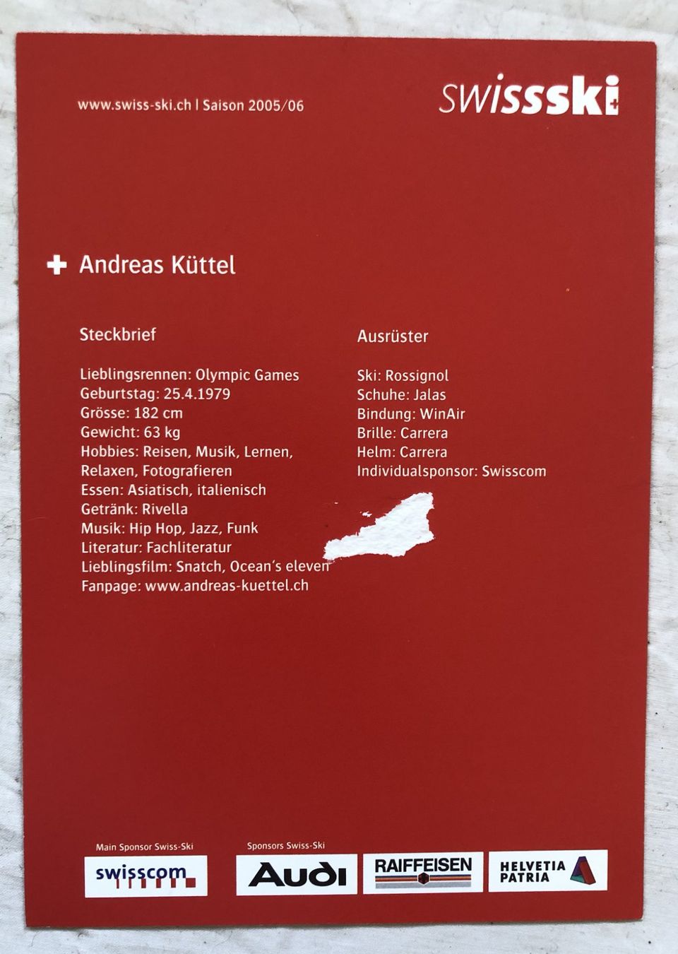 Autographes: Orig. Autogramm - ANDREAS KÜTTEL – D'occasion à Schaffhausen par durruti 1