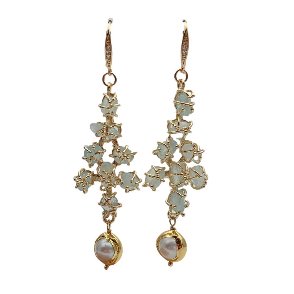 Orecchini pendenti & Orecchini a lobo: Lua Aquamarin Perlen Ohrhänger Echt Boucles Chandelier Perle – Nuovo (secondo la descrizione) da Prilly venduto da ilyria73 5
