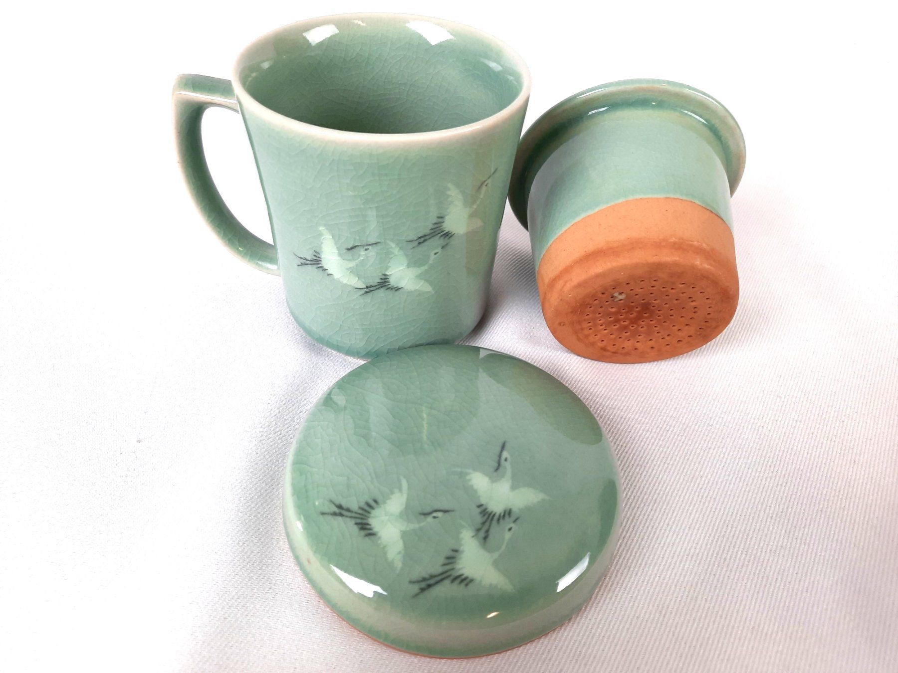 Tazze: Kranich Teetasse mit Innensieb und Deckel – Usato da Beinwil am See venduto da Restwert_Beinwil 1