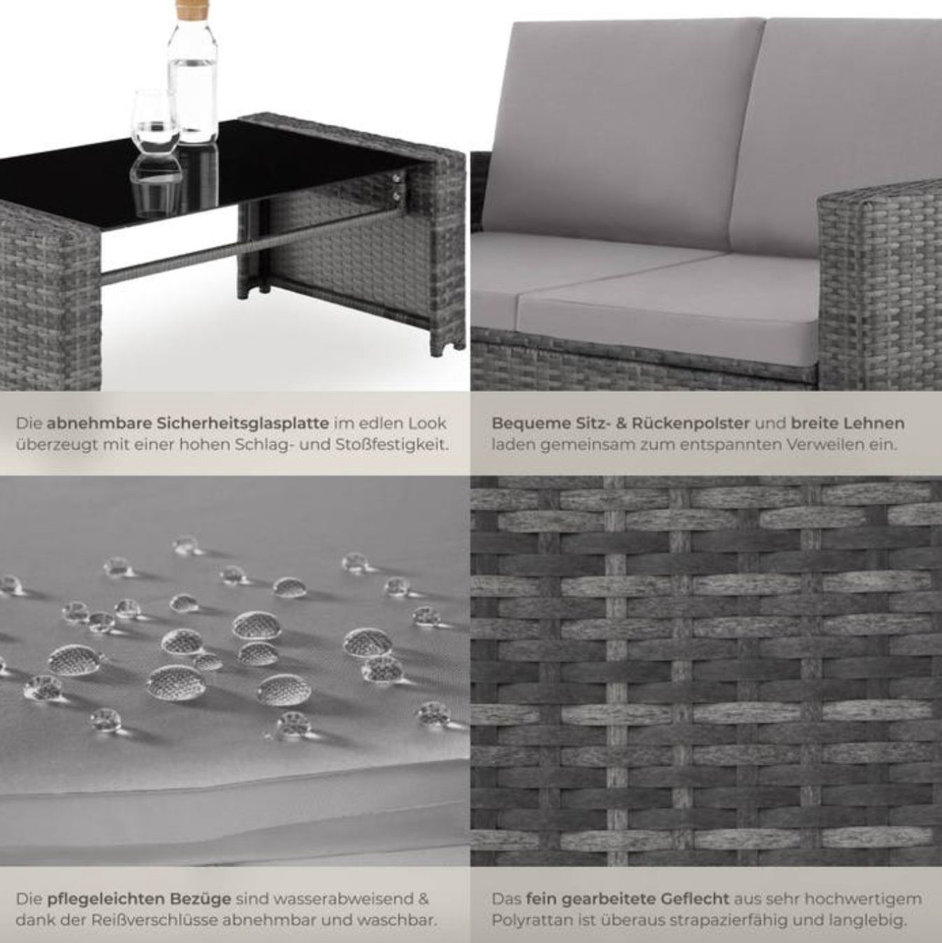 Set di tavolo e panche: Rattan Lounge Lucca grau/hellgrau - Gratis Versand – Nuovo e nell'imballaggio originale da Kleinwangen venduto da meinwarenkorb.ch 4