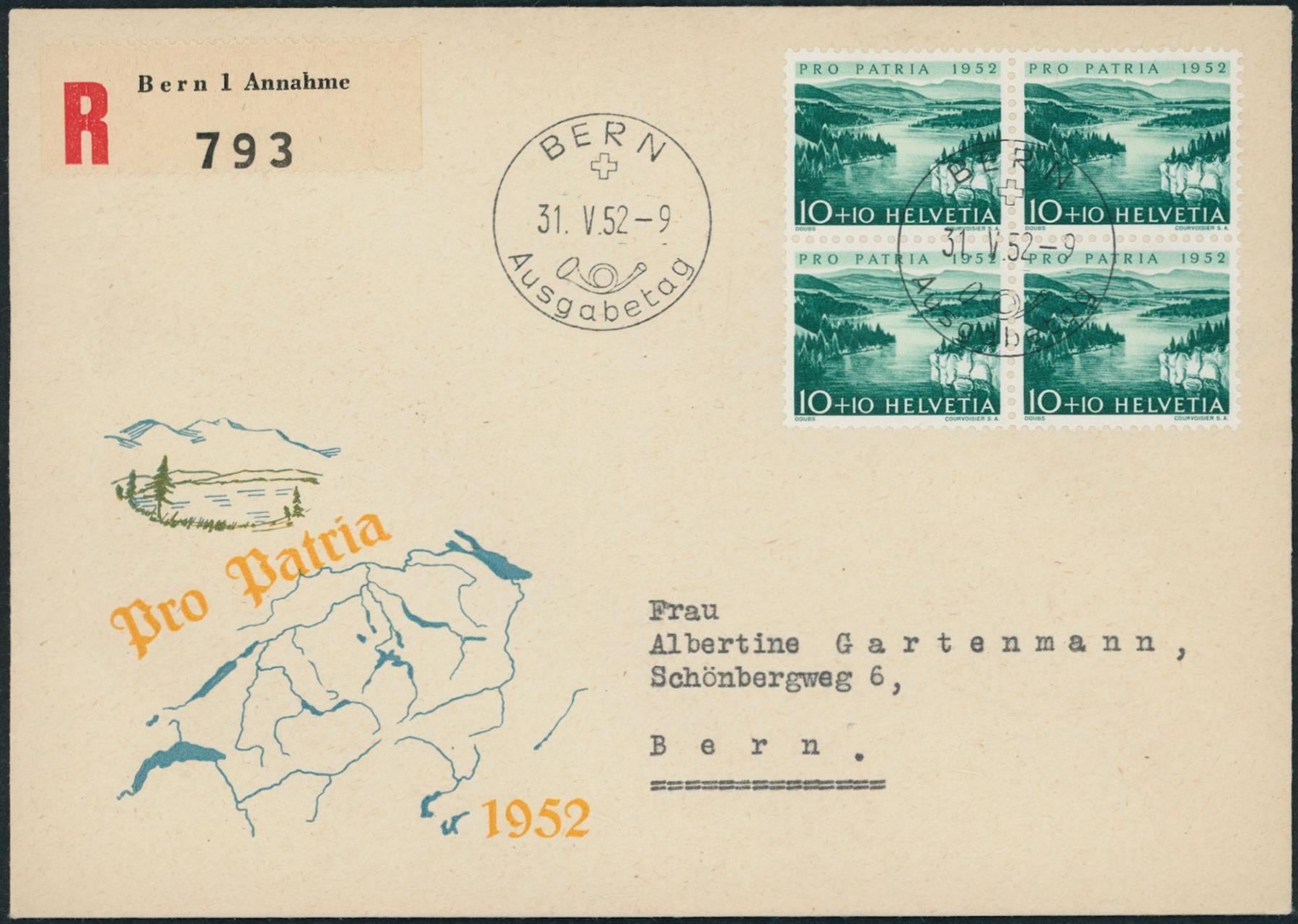 Tutti i francobolli: 1952 - Pro Patria - FDC U4 - dt. – Usato da Schindellegi venduto da leecollect 3